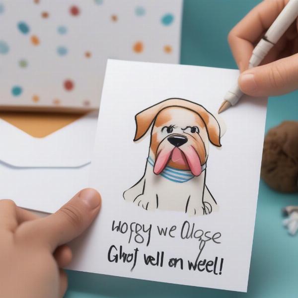 Writing a heartfelt message in a get well card for your dog