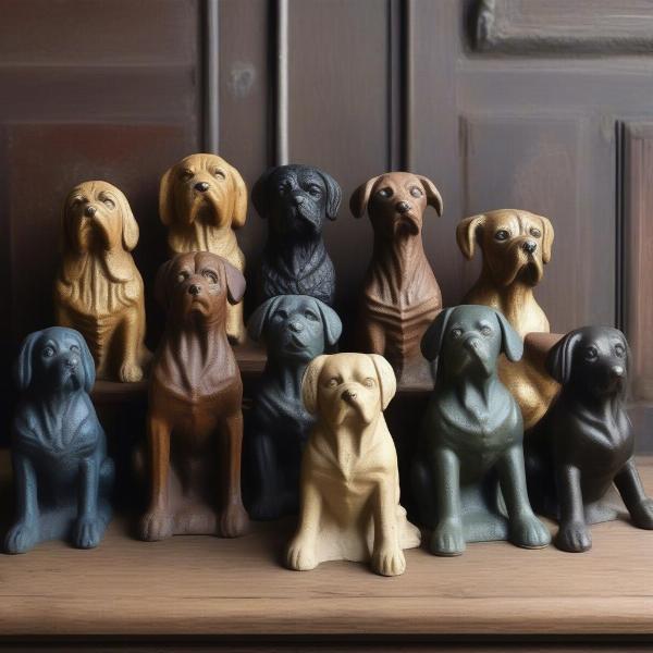 Collection of vintage cast iron dog door stops