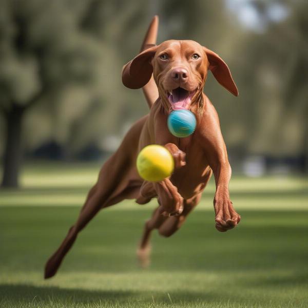 Vizsla Playing Fetch