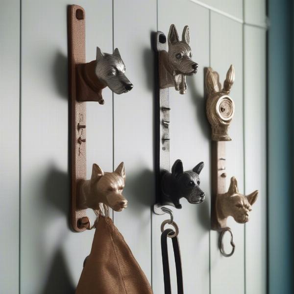 Wall-mounted dog lead hooks for organized leash storage