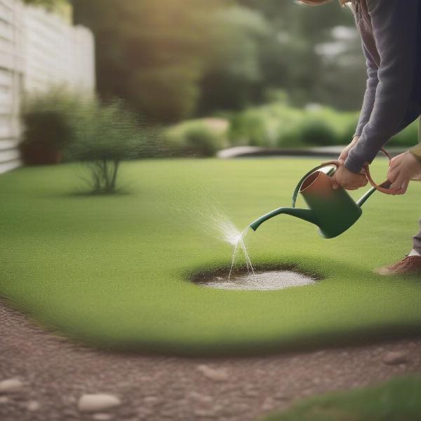 Watering the lawn after dog urination