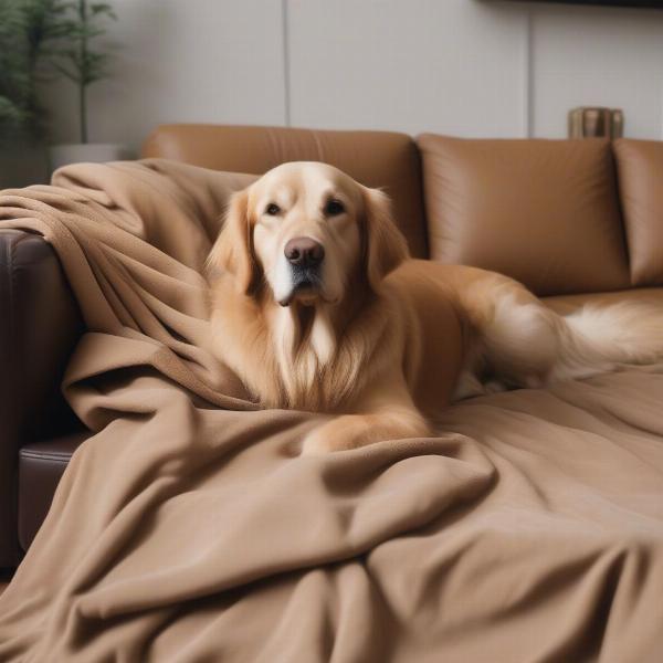 Waterproof dog blanket protecting a sofa