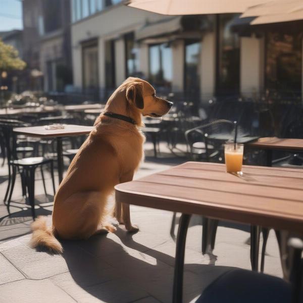 Dog relaxing on a restaurant patio on Whidbey Island