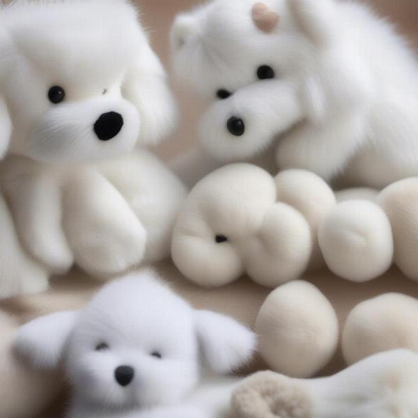 Different materials for white dog stuffed toys