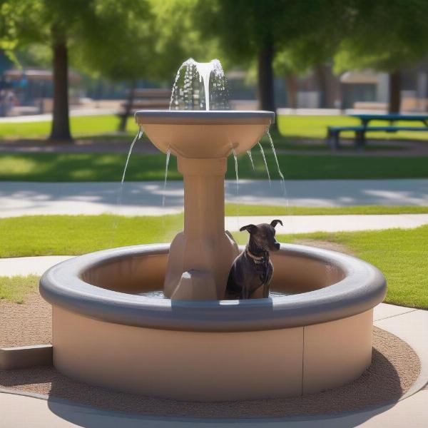 Water fountains and shaded areas in a Windsor dog park