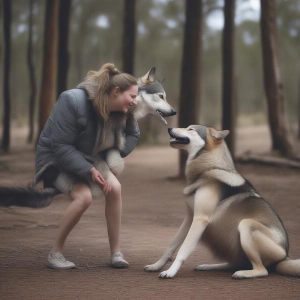 Wolf Dog with Owner in Australia