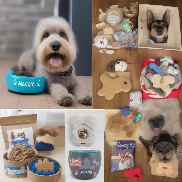 Gift ideas for dog lovers: personalized dog bowls, beds, toys, and treats.