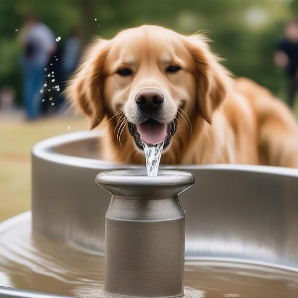 Dog drinking from a water fountain at Yarmouth dog park