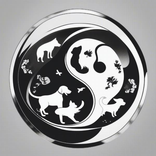 Yin Yang symbol with dog silhouettes