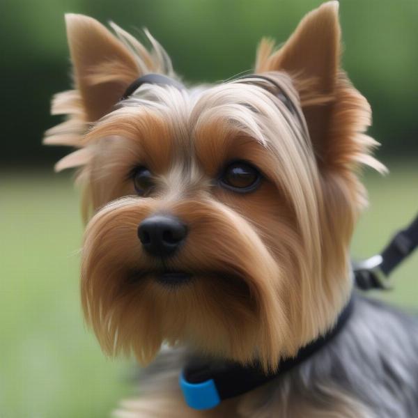 Yorkshire Terrier with a no-bark collar