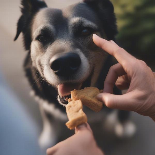 A senior dog enjoying Zukes treats.